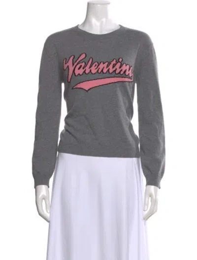 Pre-owned Valentino Virgin Wool Graphic Print Sweater In Gray
