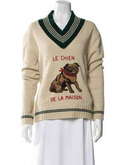 Pre-owned Valentino Virgin Wool Graphic Print Sweater In Neutral