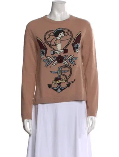Pre-owned Valentino Virgin Wool Graphic Print Sweater In Pink