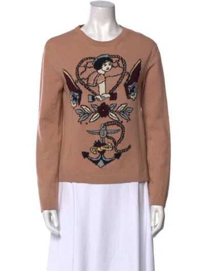 Pre-owned Valentino Virgin Wool Graphic Print Sweater In Pink