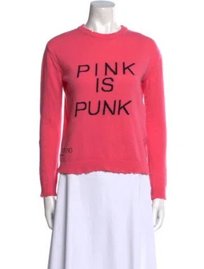 Pre-owned Valentino Virgin Wool Graphic Print Sweater In Pink