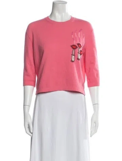 Pre-owned Valentino Virgin Wool Graphic Print Sweater In Pink