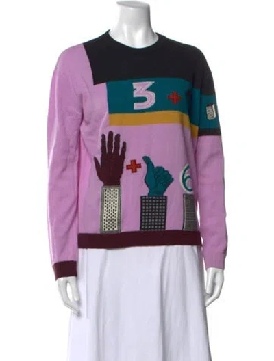 Pre-owned Valentino Virgin Wool Graphic Print Sweater In Purple