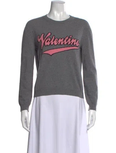 Pre-owned Valentino Virgin Wool Graphic Print Sweater W/ Tags In Grey/pink
