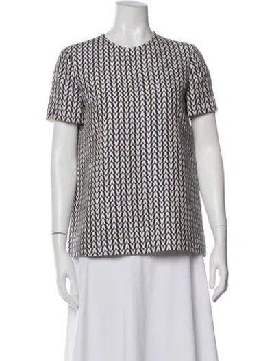 Pre-owned Valentino Virgin Wool Graphic Print Top In Blue