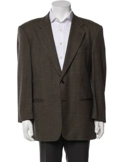 Pre-owned Valentino Virgin Wool Houndstooth Print Blazer In Brown