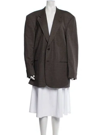 Pre-owned Valentino Virgin Wool Houndstooth Print Blazer In Brown