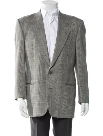 Pre-owned Valentino Virgin Wool Houndstooth Print Blazer In Gray