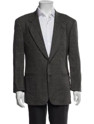 Pre-owned Valentino Virgin Wool Houndstooth Print Blazer In Gray