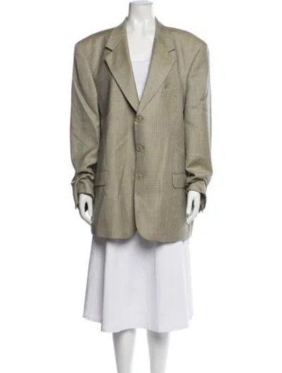 Pre-owned Valentino Virgin Wool Houndstooth Print Blazer In Green