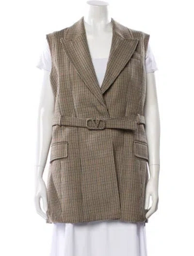Pre-owned Valentino Virgin Wool Houndstooth Print Coat In Neutral