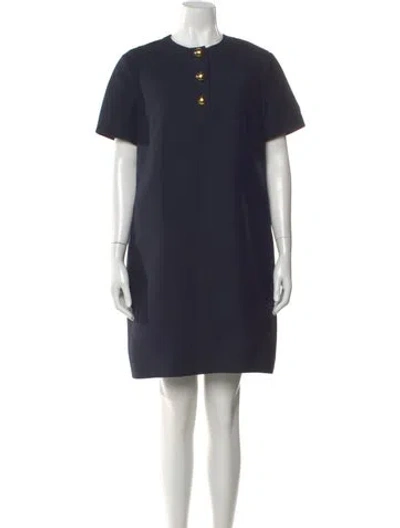 Pre-owned Valentino Virgin Wool Knee-length Dress In Blue