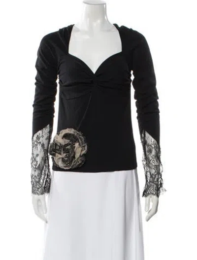 Pre-owned Valentino Virgin Wool Lace Pattern Blouse In Green