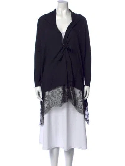Pre-owned Valentino Virgin Wool Lace Pattern Sweater In Blue