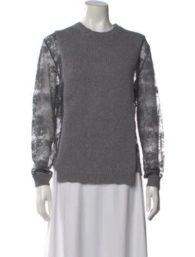 Pre-owned Valentino Virgin Wool Lace Pattern Sweater In Gray