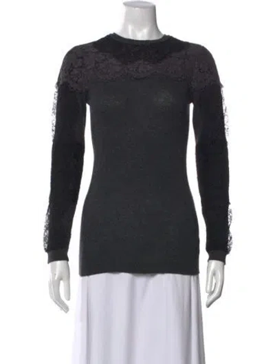 Pre-owned Valentino Virgin Wool Lace Pattern Sweater In Gray
