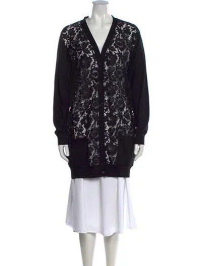 Pre-owned Valentino Virgin Wool Lace Pattern Top In Black