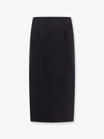 VALENTINO VIRGIN WOOL LONGUETTE SKIRT WITH SLITS AND SILK LINING