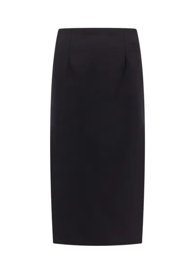 Valentino Virgin Wool Longuette Skirt With Slits And Silk Lining In Black