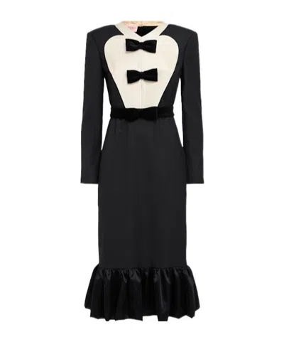 Valentino Virgin Wool Midi Dress With Bows In Black