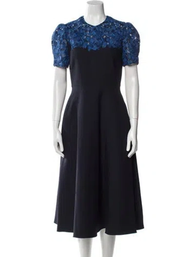 Pre-owned Valentino Virgin Wool Midi Length Dress W/ Tags In Blue