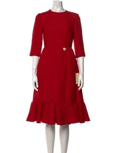Pre-owned Valentino Virgin Wool Midi Length Dress W/ Tags In Red
