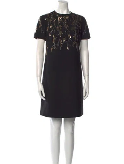 Pre-owned Valentino Virgin Wool Mini Dress In Black