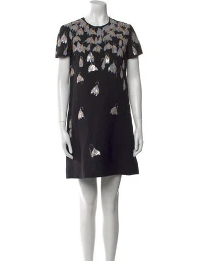 Pre-owned Valentino Virgin Wool Mini Dress In Black