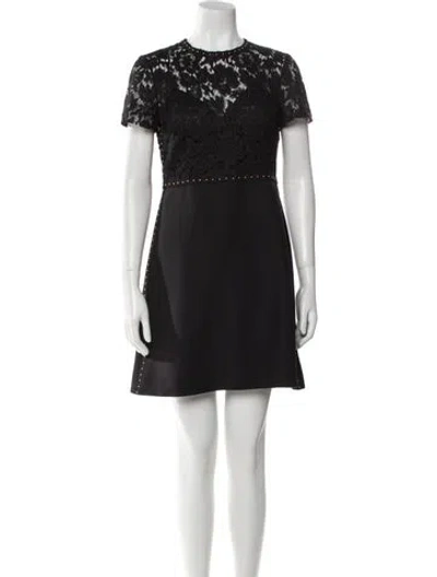 Pre-owned Valentino Virgin Wool Mini Dress In Black