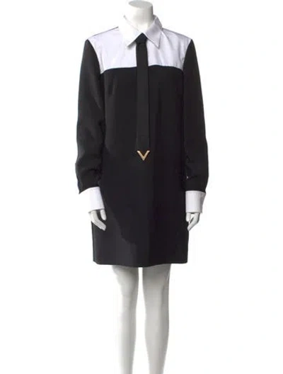 Pre-owned Valentino Virgin Wool Mini Dress In Black