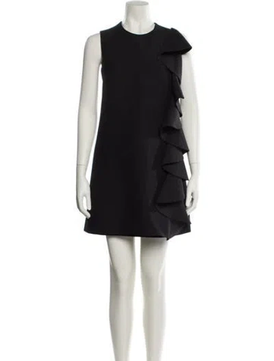 Pre-owned Valentino Virgin Wool Mini Dress In Black