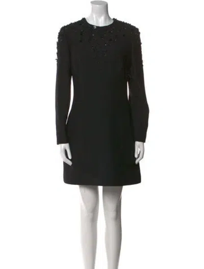 Pre-owned Valentino Virgin Wool Mini Dress In Black