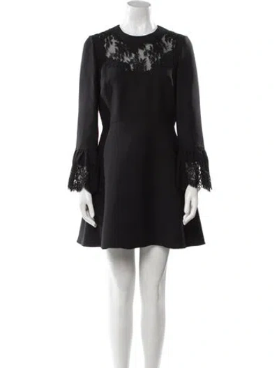 Pre-owned Valentino Virgin Wool Mini Dress In Black