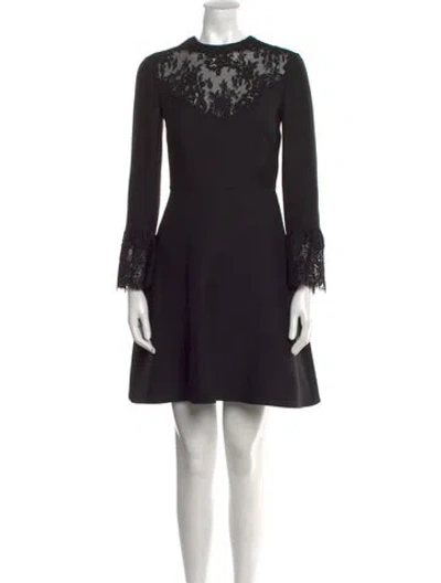 Pre-owned Valentino Virgin Wool Mini Dress In Black