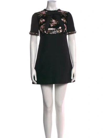 Pre-owned Valentino Virgin Wool Mini Dress In Black