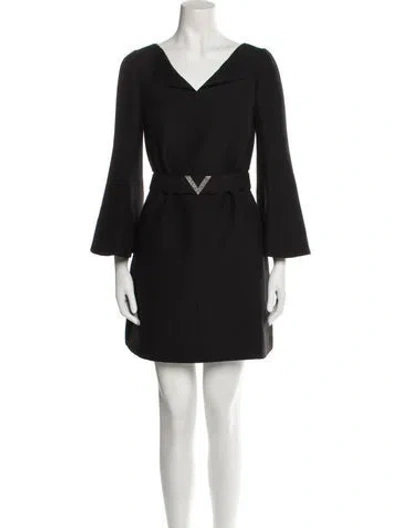 Pre-owned Valentino Virgin Wool Mini Dress In Black