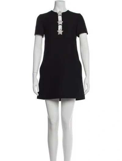 Pre-owned Valentino Virgin Wool Mini Dress In Black