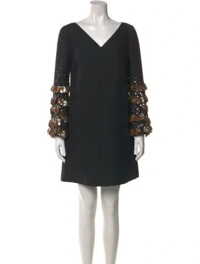 Pre-owned Valentino Virgin Wool Mini Dress In Black