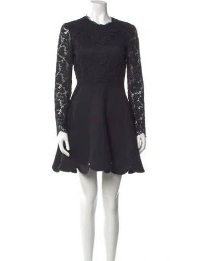 Pre-owned Valentino Virgin Wool Mini Dress In Black