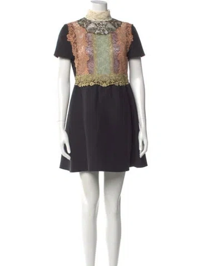 Pre-owned Valentino Virgin Wool Mini Dress In Black
