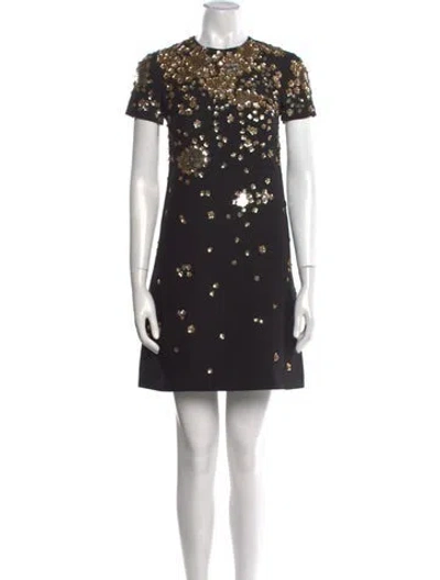 Pre-owned Valentino Virgin Wool Mini Dress In Black