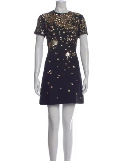Pre-owned Valentino Virgin Wool Mini Dress In Black