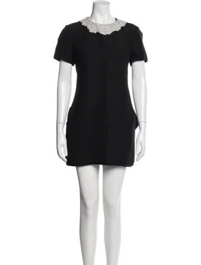 Pre-owned Valentino Virgin Wool Mini Dress In Black