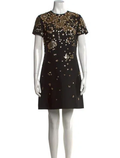 Pre-owned Valentino Virgin Wool Mini Dress In Black