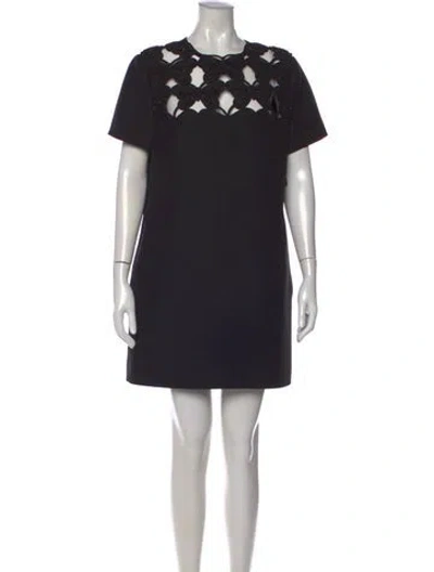 Pre-owned Valentino Virgin Wool Mini Dress In Black