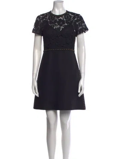 Pre-owned Valentino Virgin Wool Mini Dress In Black