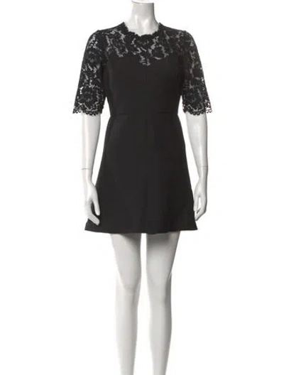 Pre-owned Valentino Virgin Wool Mini Dress In Black