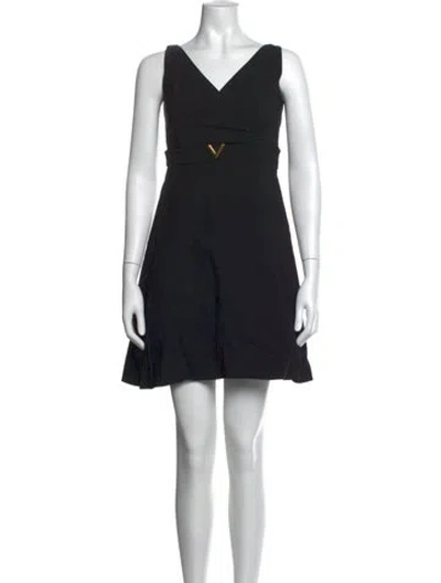 Pre-owned Valentino Virgin Wool Mini Dress In Black