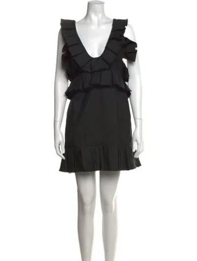 Pre-owned Valentino Virgin Wool Mini Dress In Black