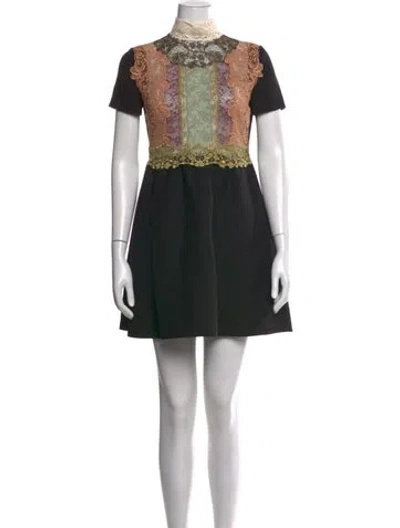 Pre-owned Valentino Virgin Wool Mini Dress In Black